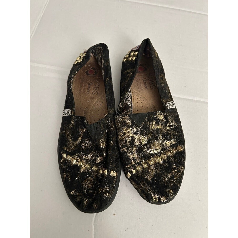 Skechers BOBS Women’s Studded Gold Shimmer Shoes Flats sz 6.5